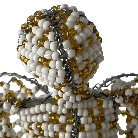 Handcrafted Beaded Angel Figurine Wire Frame White Gold Beads Zuni Style 10 " - Picture 4 of 7